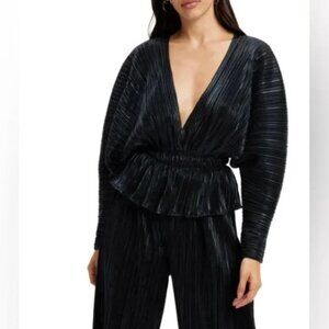 Good American Black Plisse 2Pc Set Sz 3/4=10/12 Dolman Top Y2K Disco core Retro
